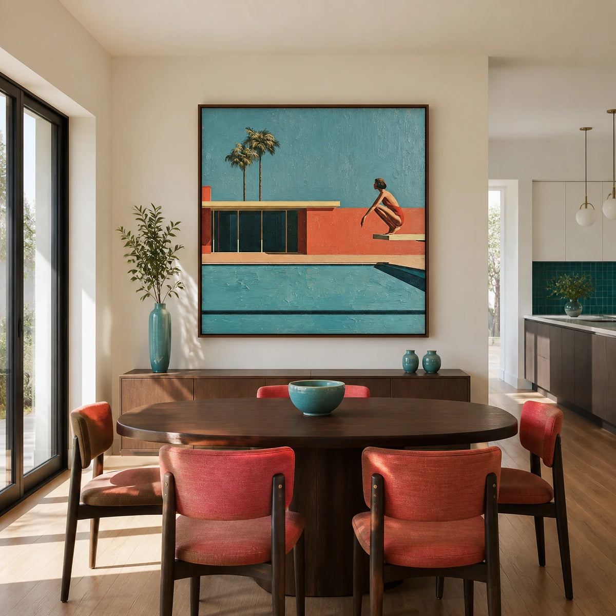 poolside horizon displayed in a dining space