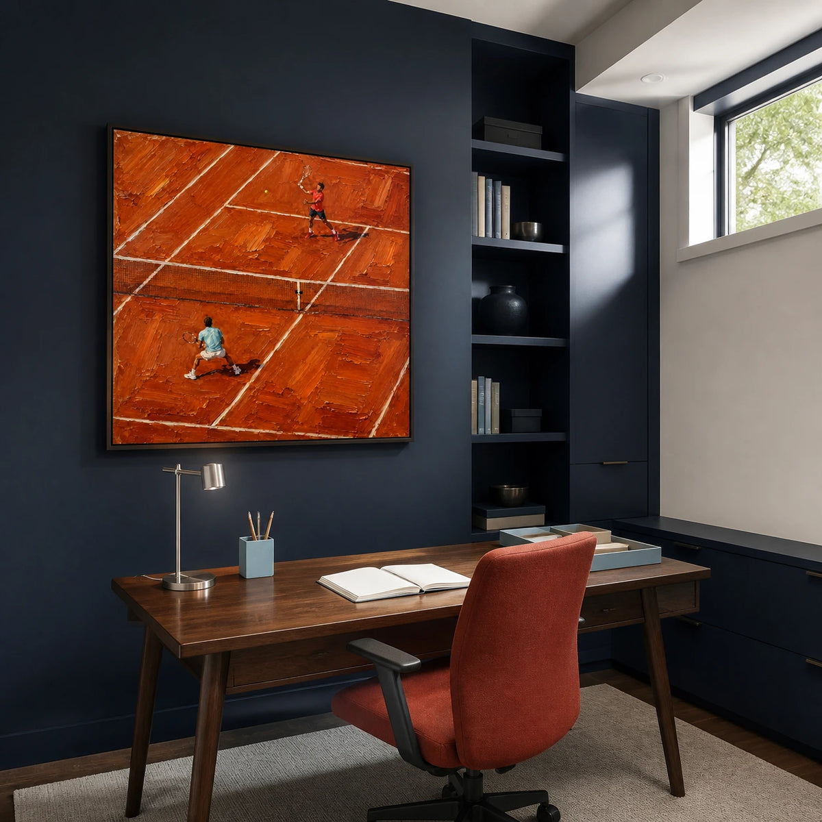 rally in terracotta displayed in a home office