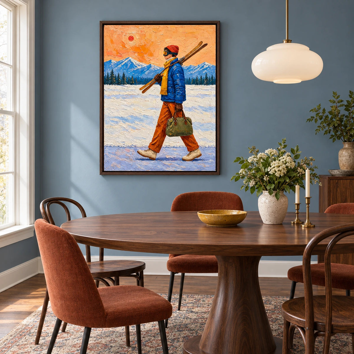 alpine ski trek displayed in a dining space