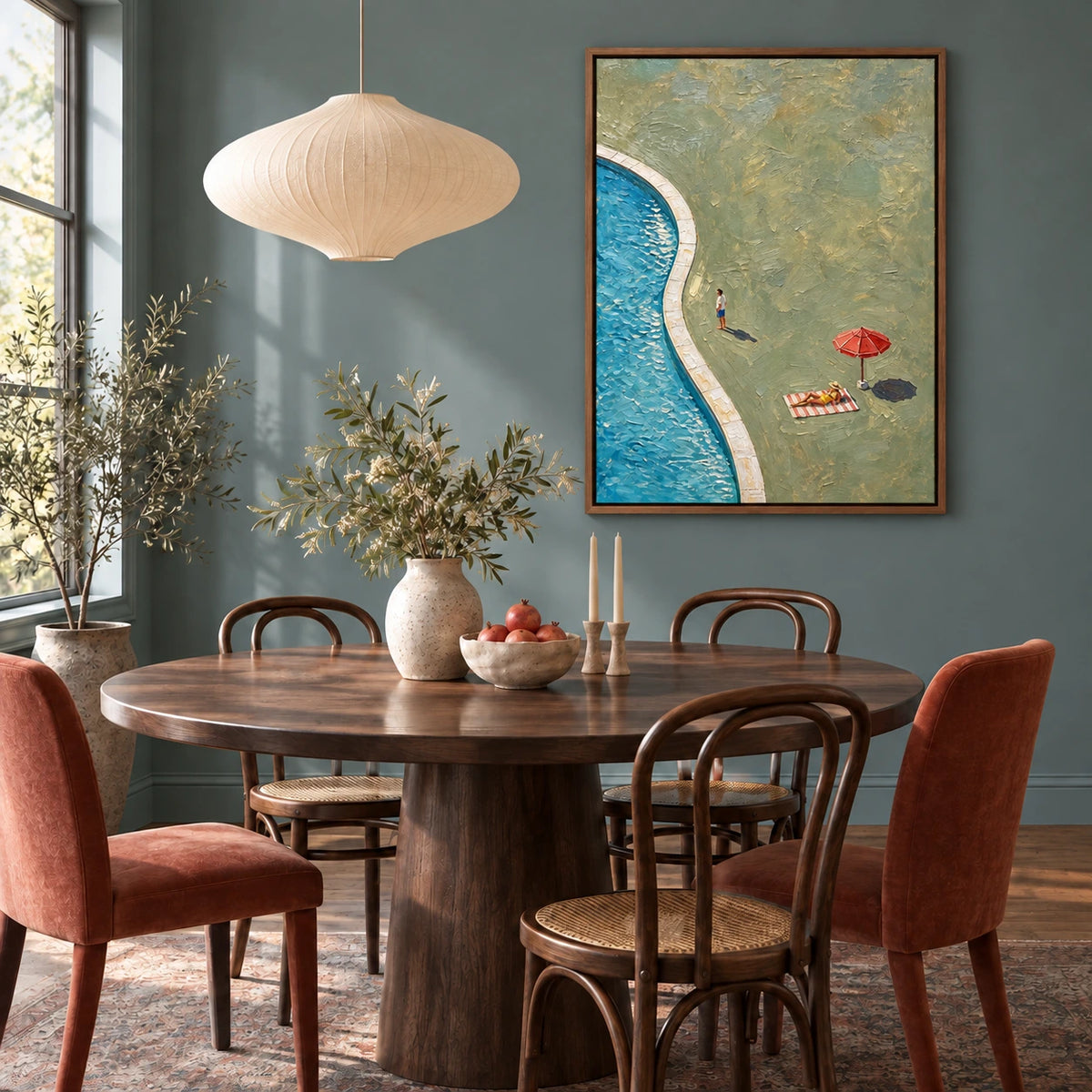 poolside stroll displayed in a dining space