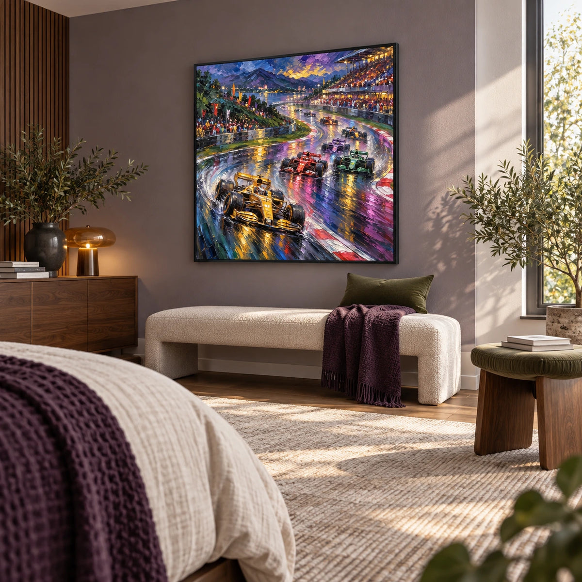 rainy mountain grand prix displayed in a bedroom sitting area