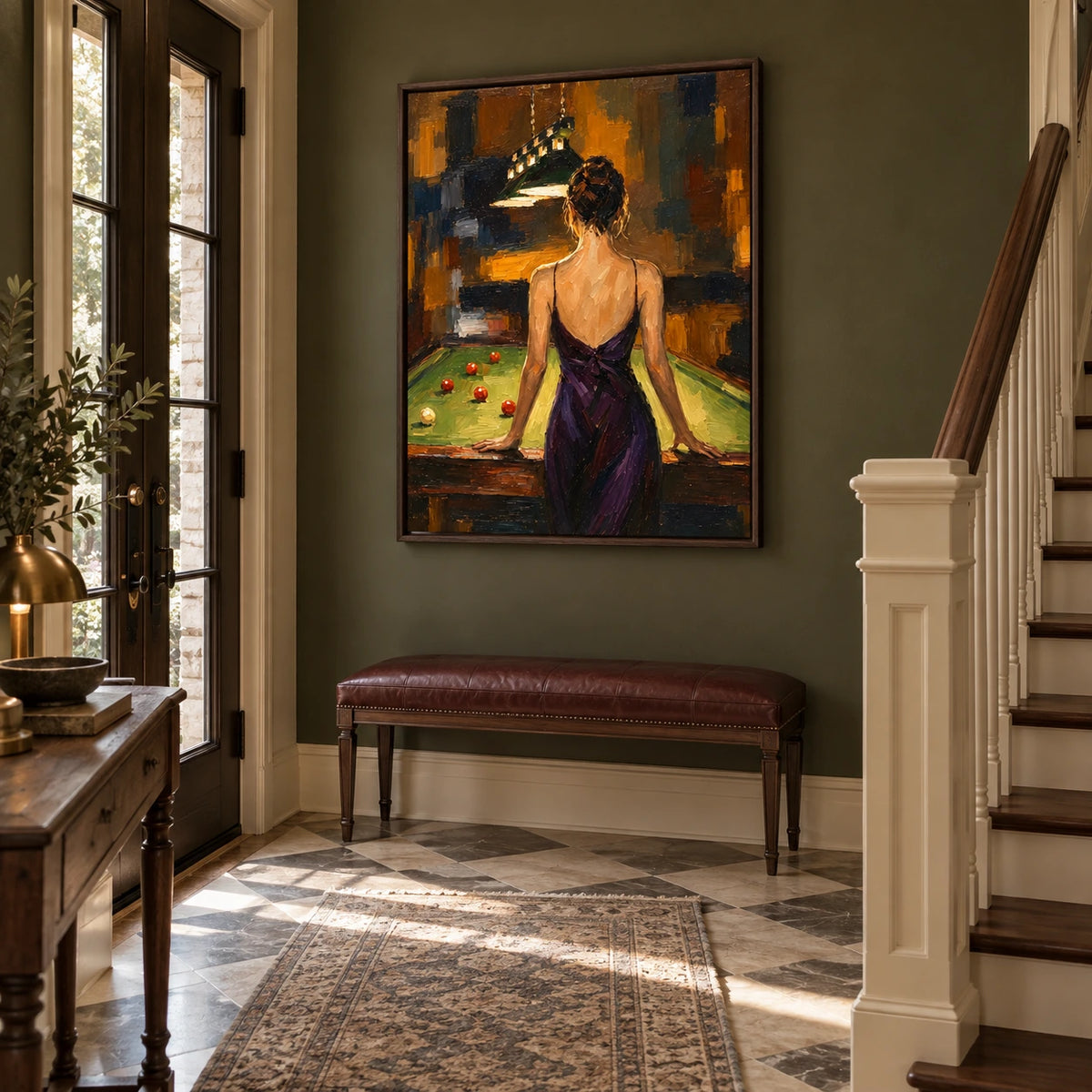 midnight billiards displayed in a entry hall