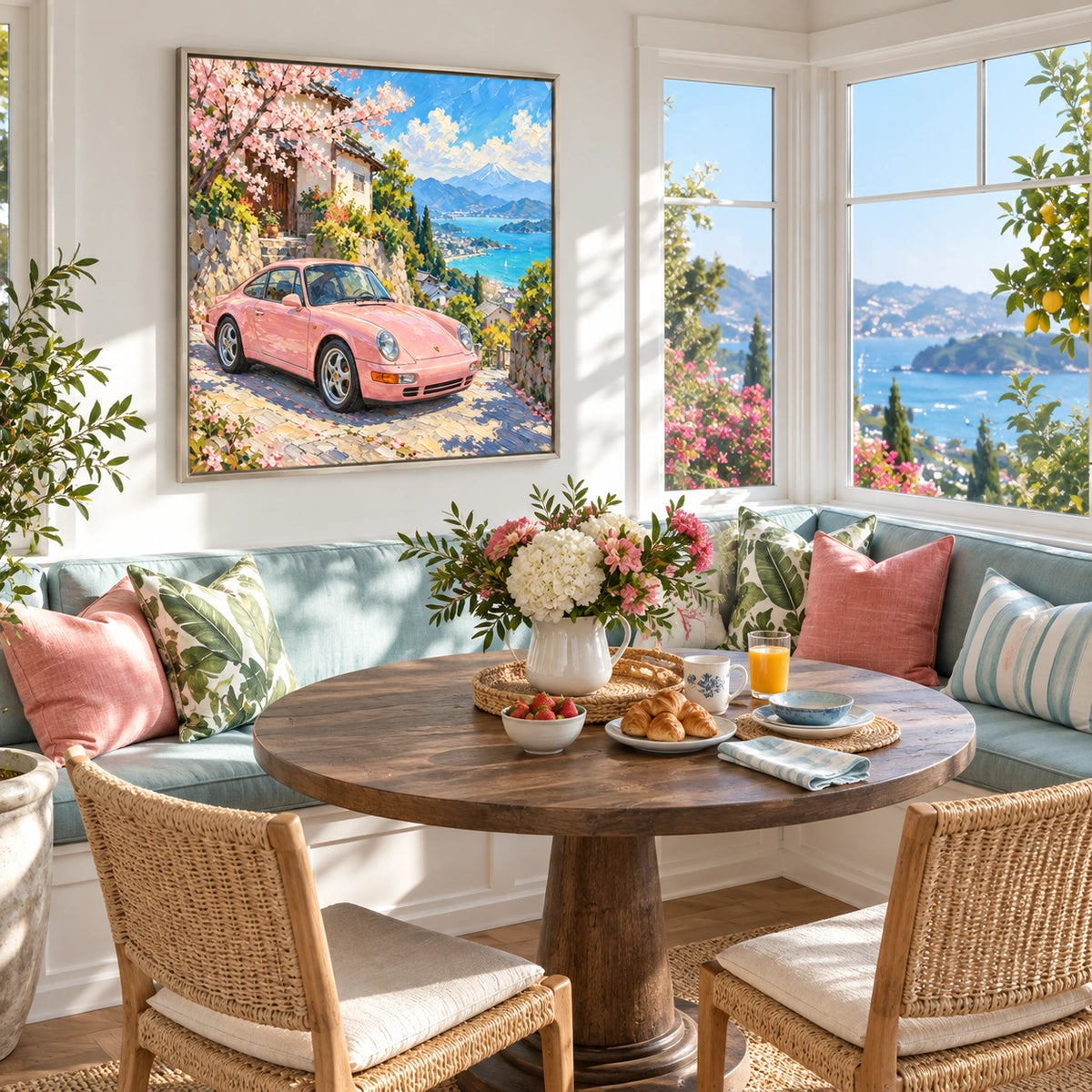 cherry blossom coast drive displayed in a breakfast nook