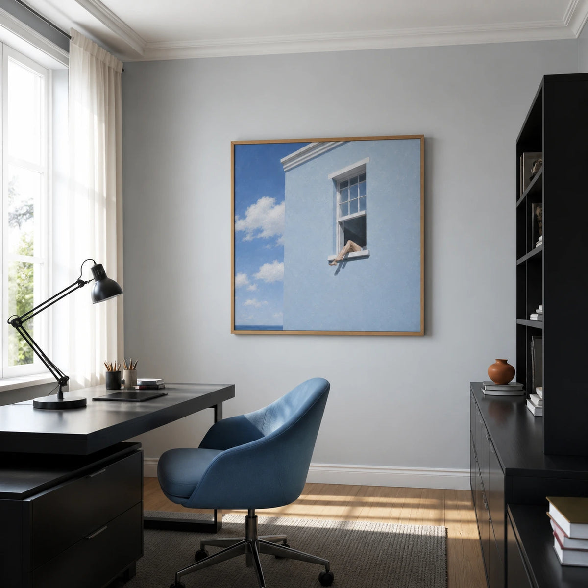 barefoot afternoon displayed in a home office