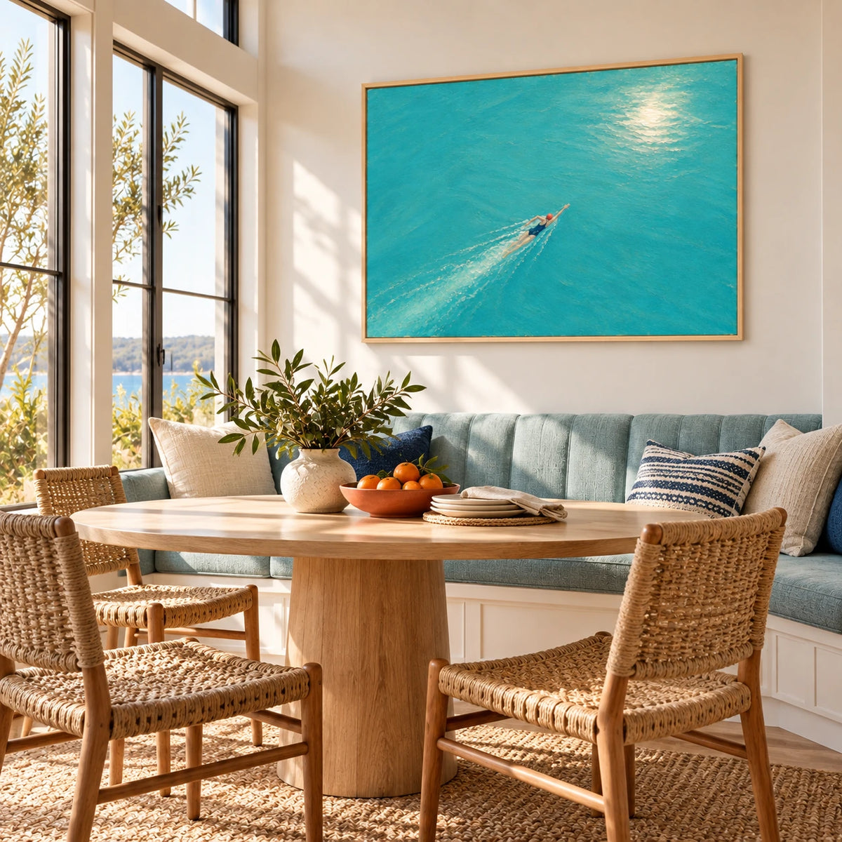 into open water displayed in a breakfast nook