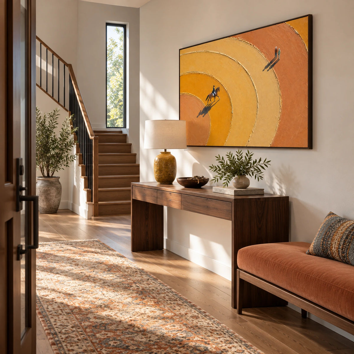 golden arc ride displayed in a stair landing