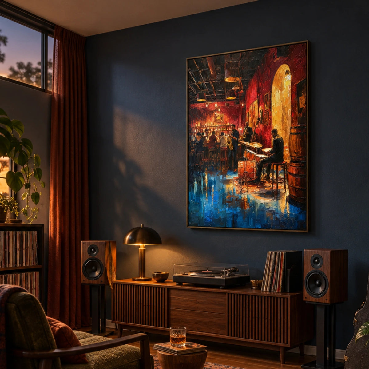 late night jazz club displayed in a home music room