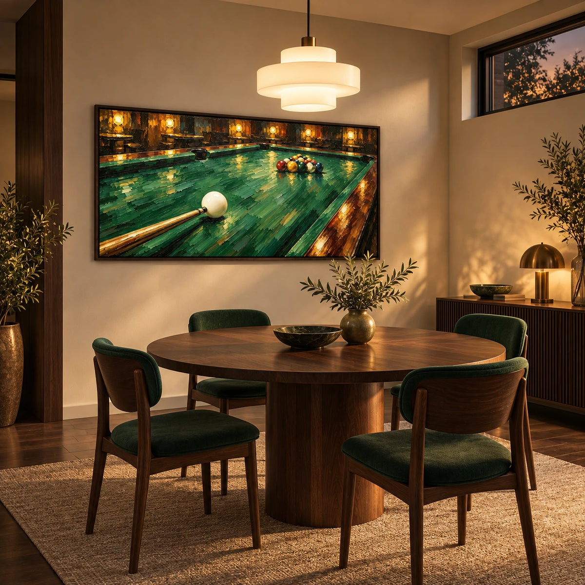pool hall break displayed in a dining room