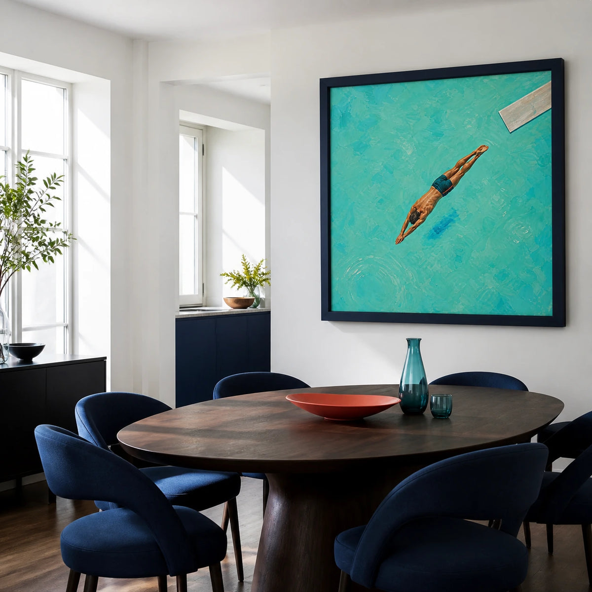 dive into turquoise displayed in a dining space