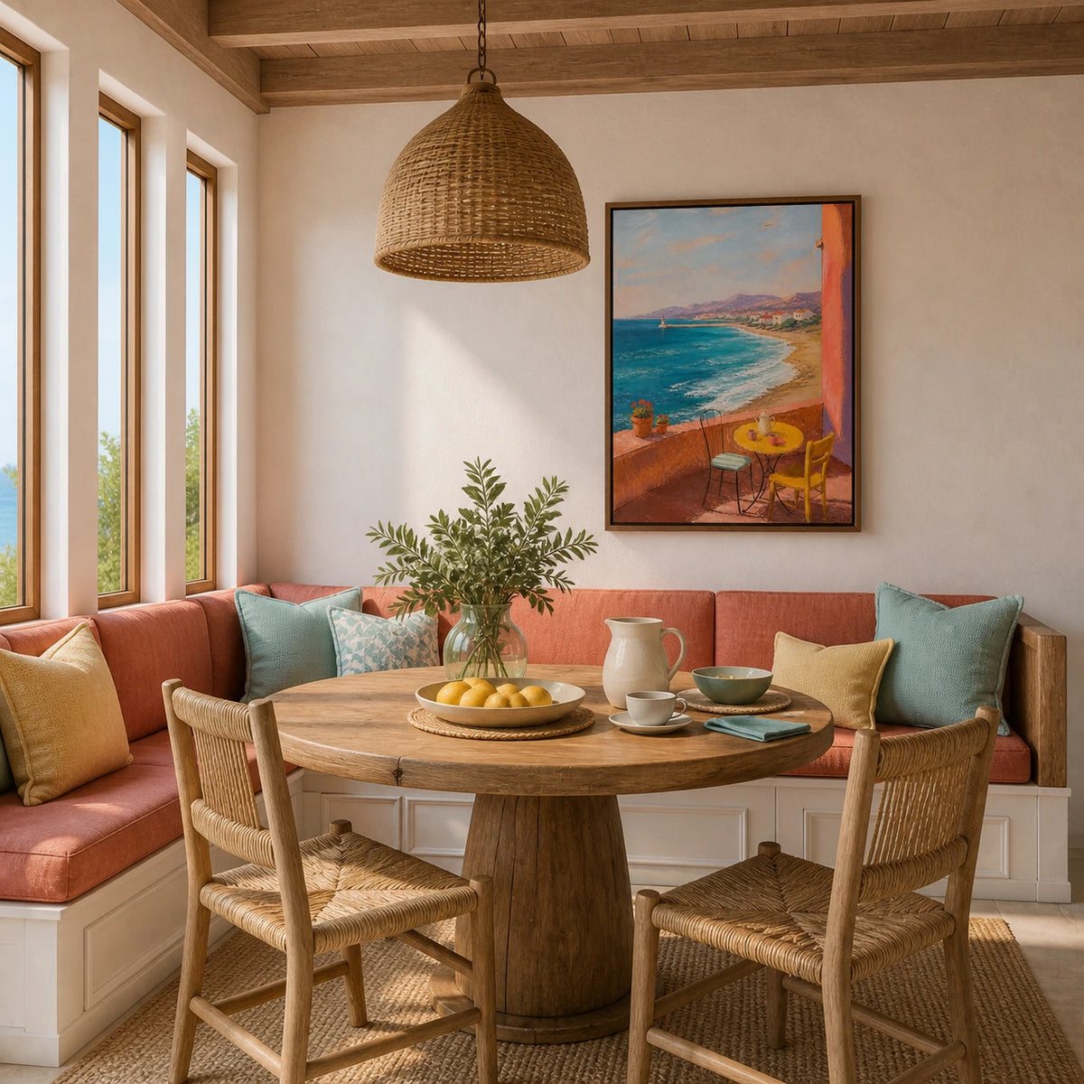 morning by the blue bay displayed in a breakfast nook