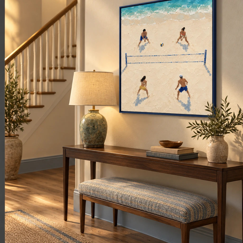 beach volleyball at low tide displayed in a entry hall
