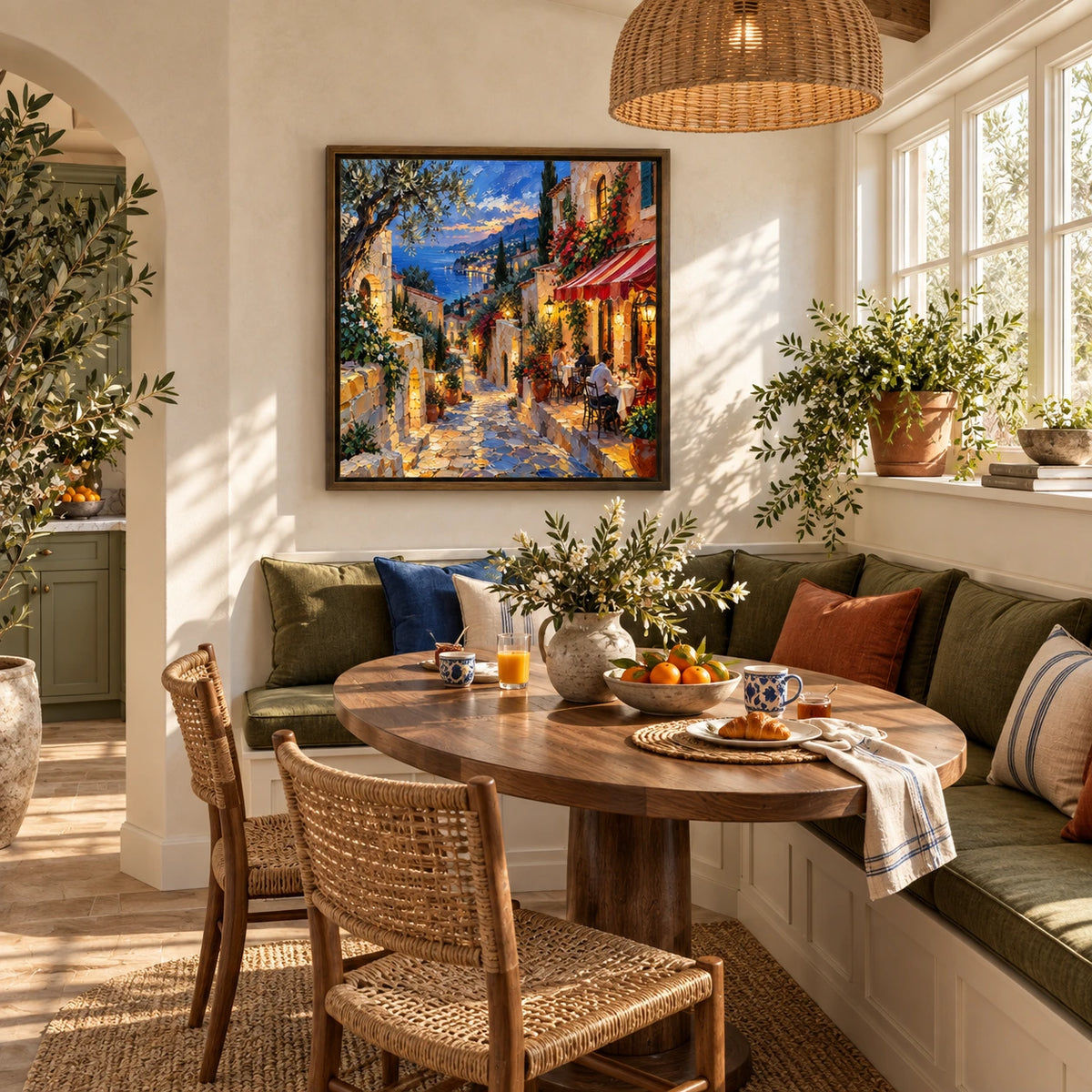 coastal evening in bloom displayed in a breakfast nook