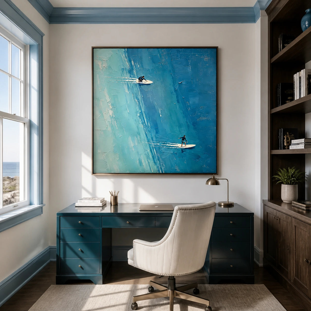 across the blue displayed in a home office