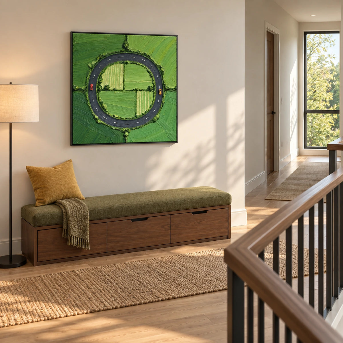 green loop road displayed in a upstairs landing