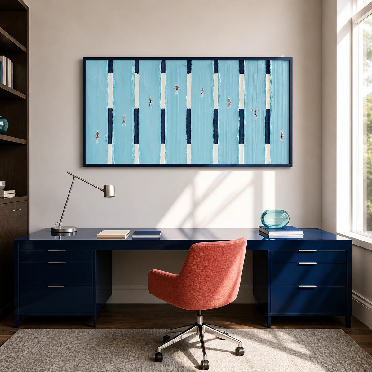 between the lanes displayed in a home office