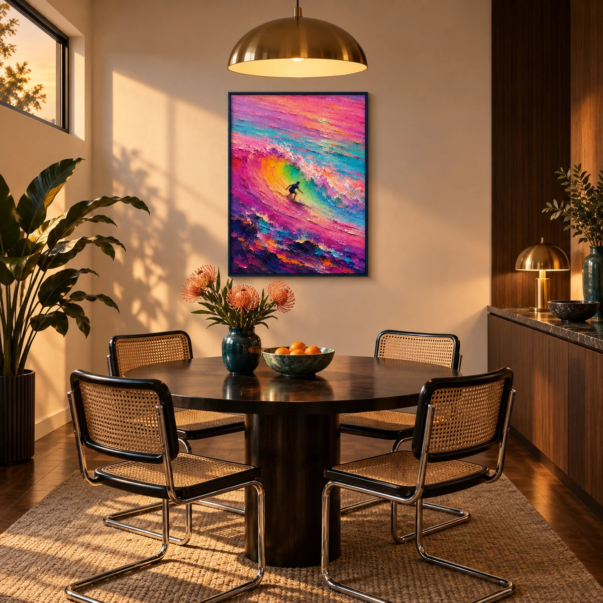riding the color break displayed in a dining room