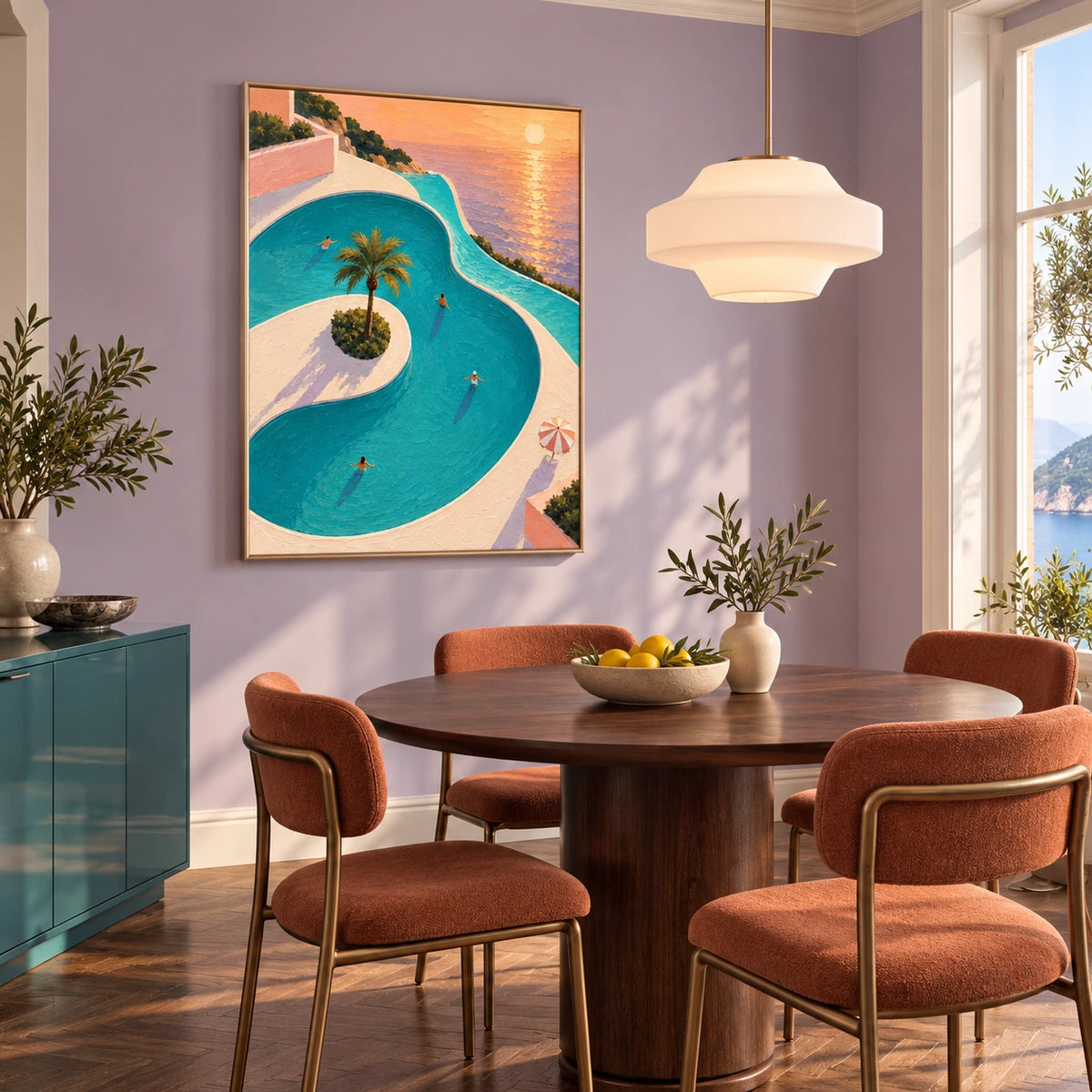sunset pool drift displayed in a dining room