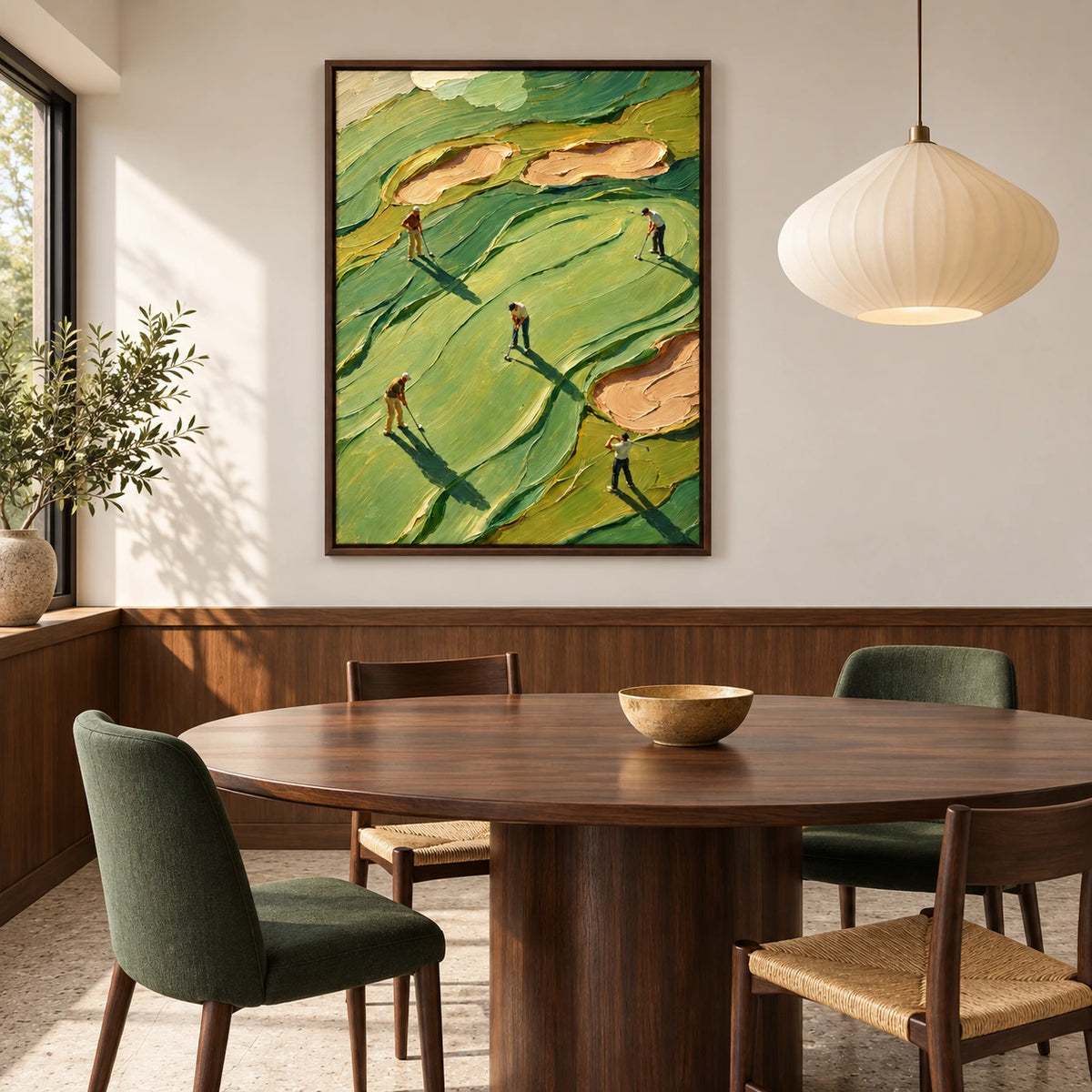 green fairway displayed in a dining space