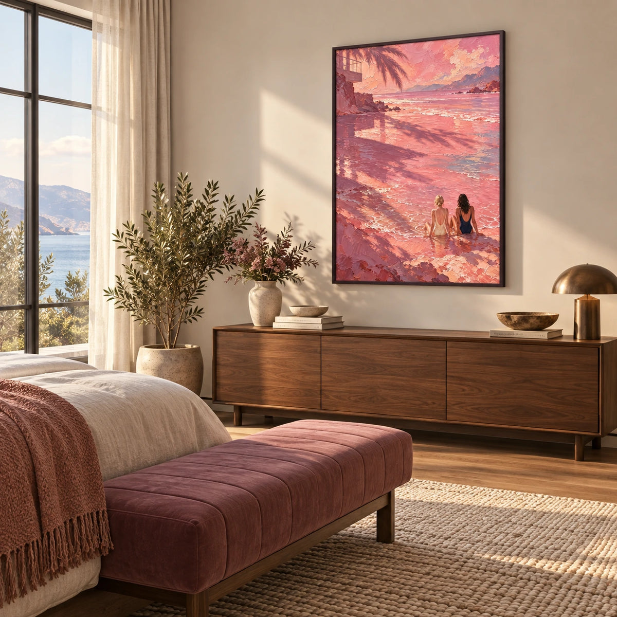 rosewater shore displayed in a bedroom sitting area