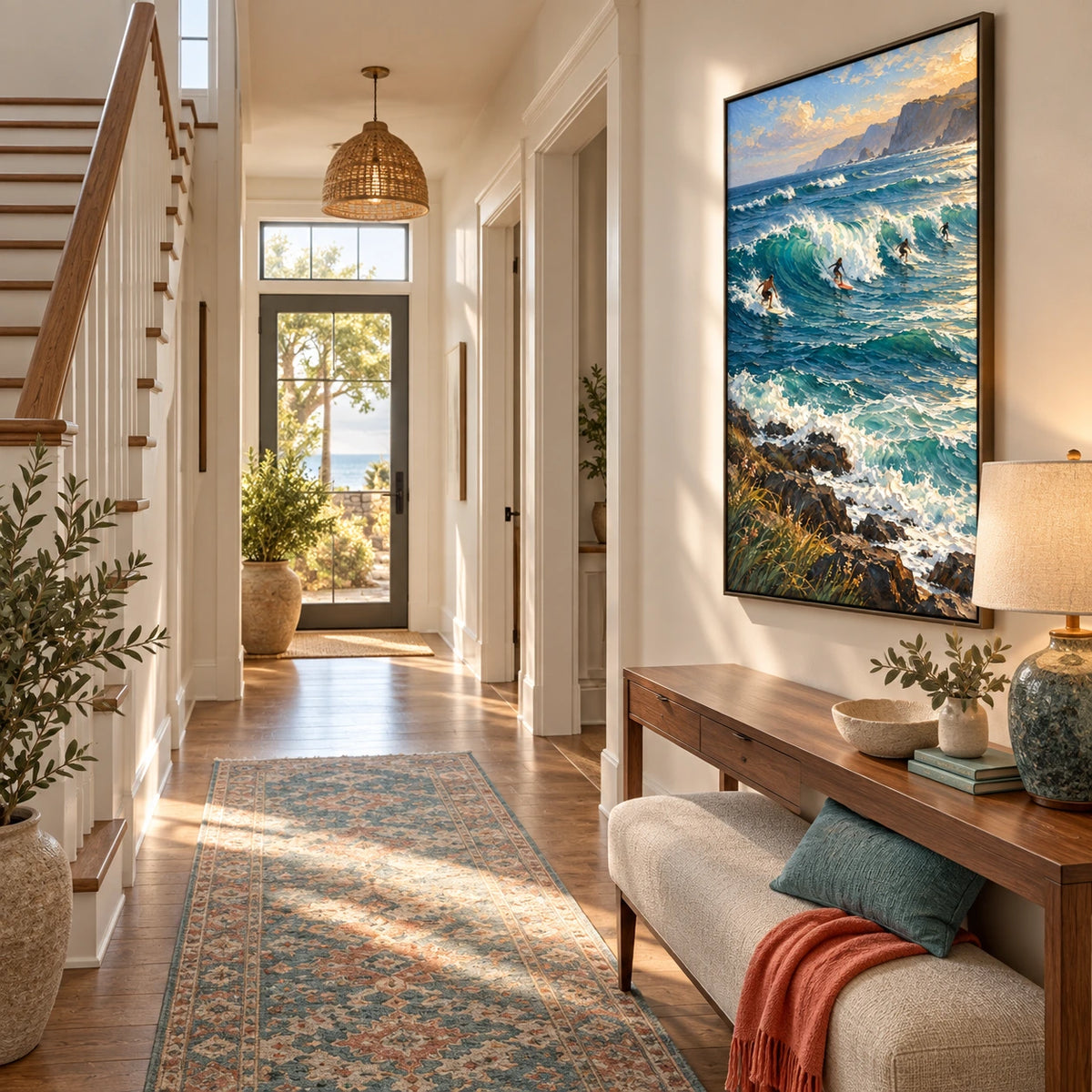 coastal breakers displayed in a entry hall