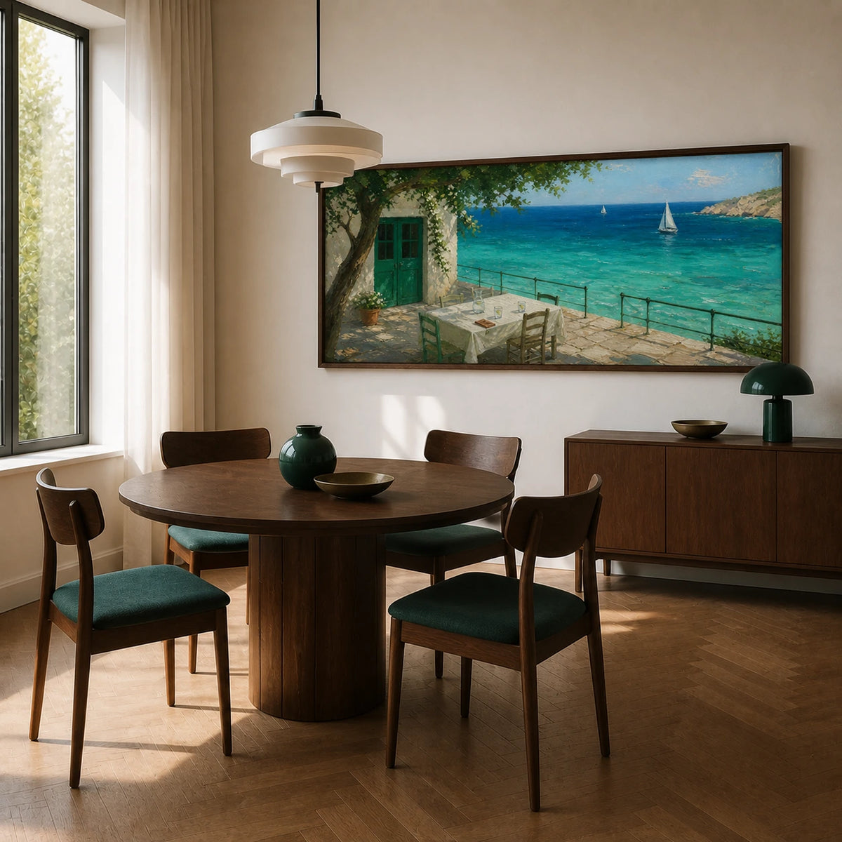 turquoise terrace displayed in a dining room