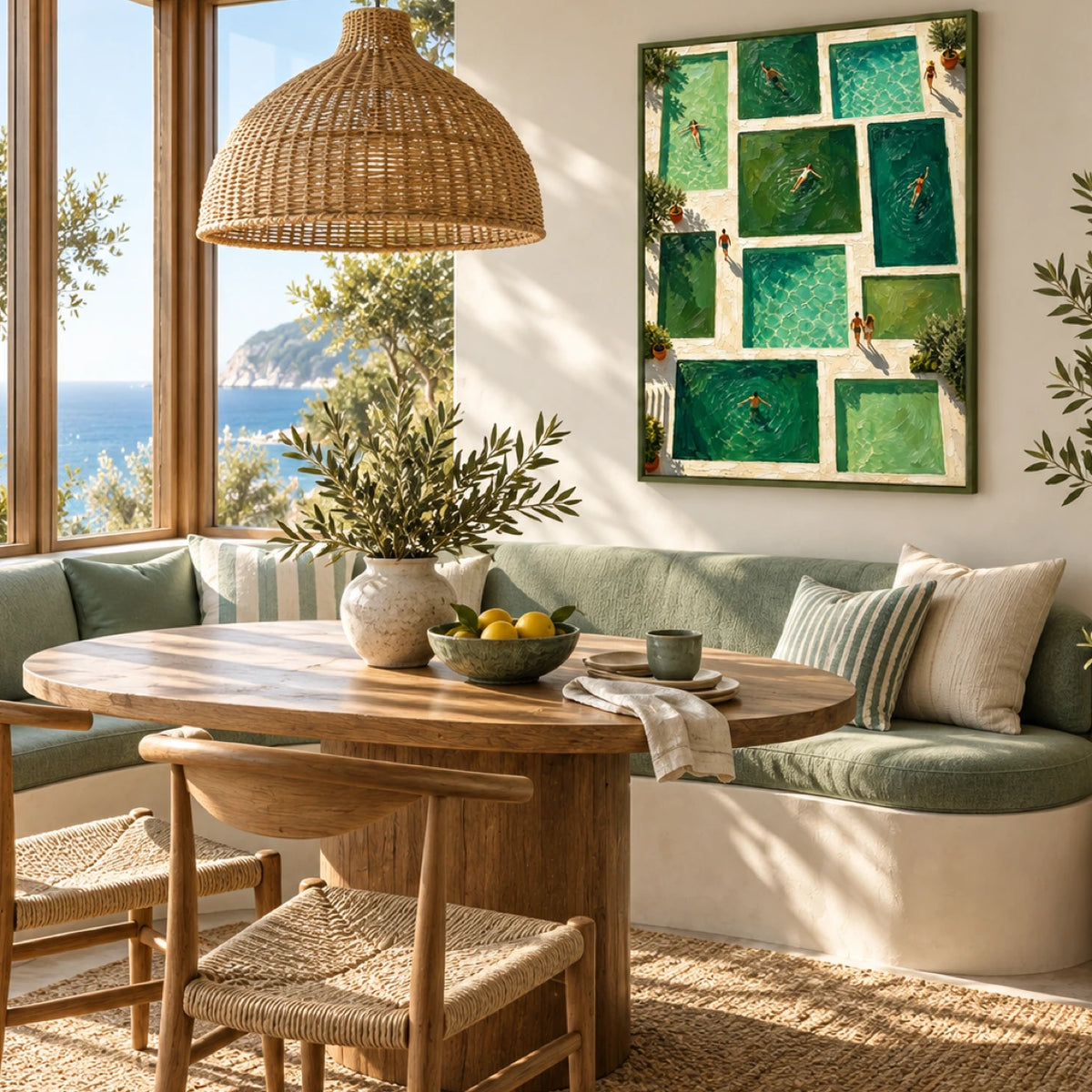 poolside rhythms displayed in a breakfast nook