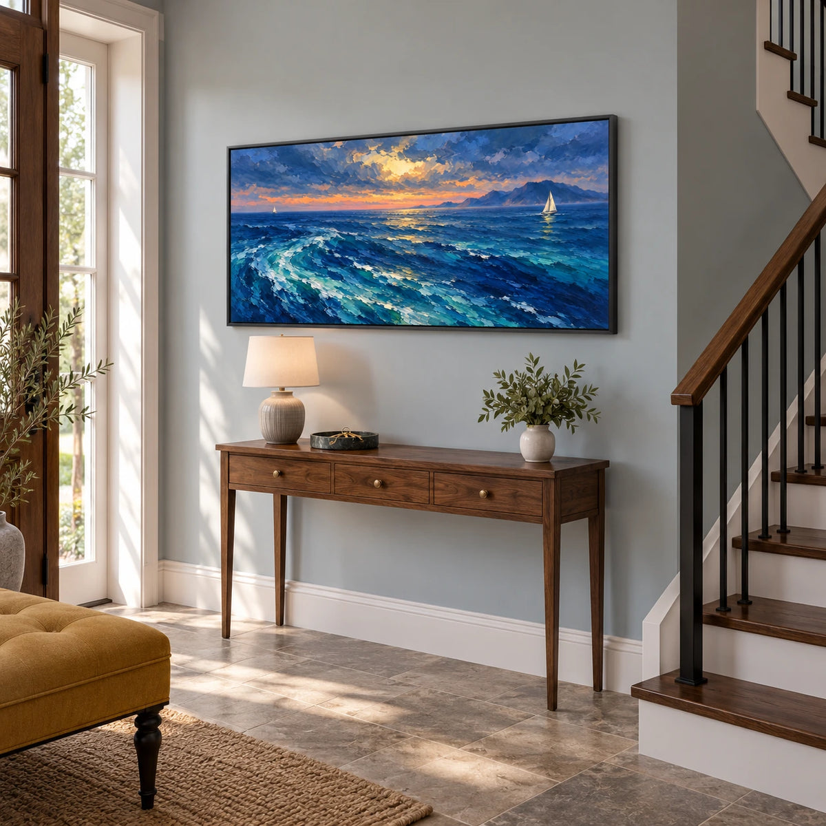 beyond the blue horizon displayed in a entry hall