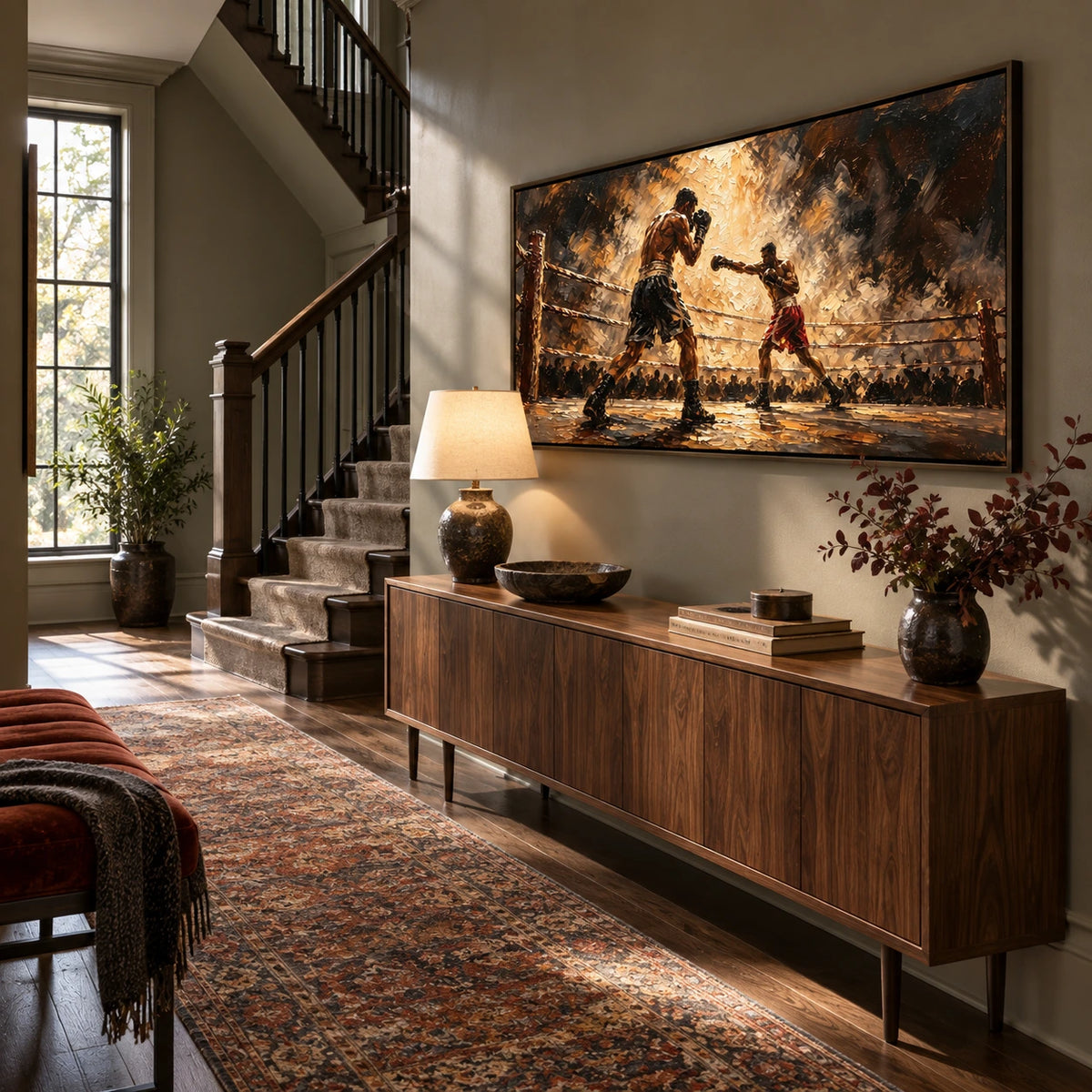 golden ring showdown displayed in a stair landing