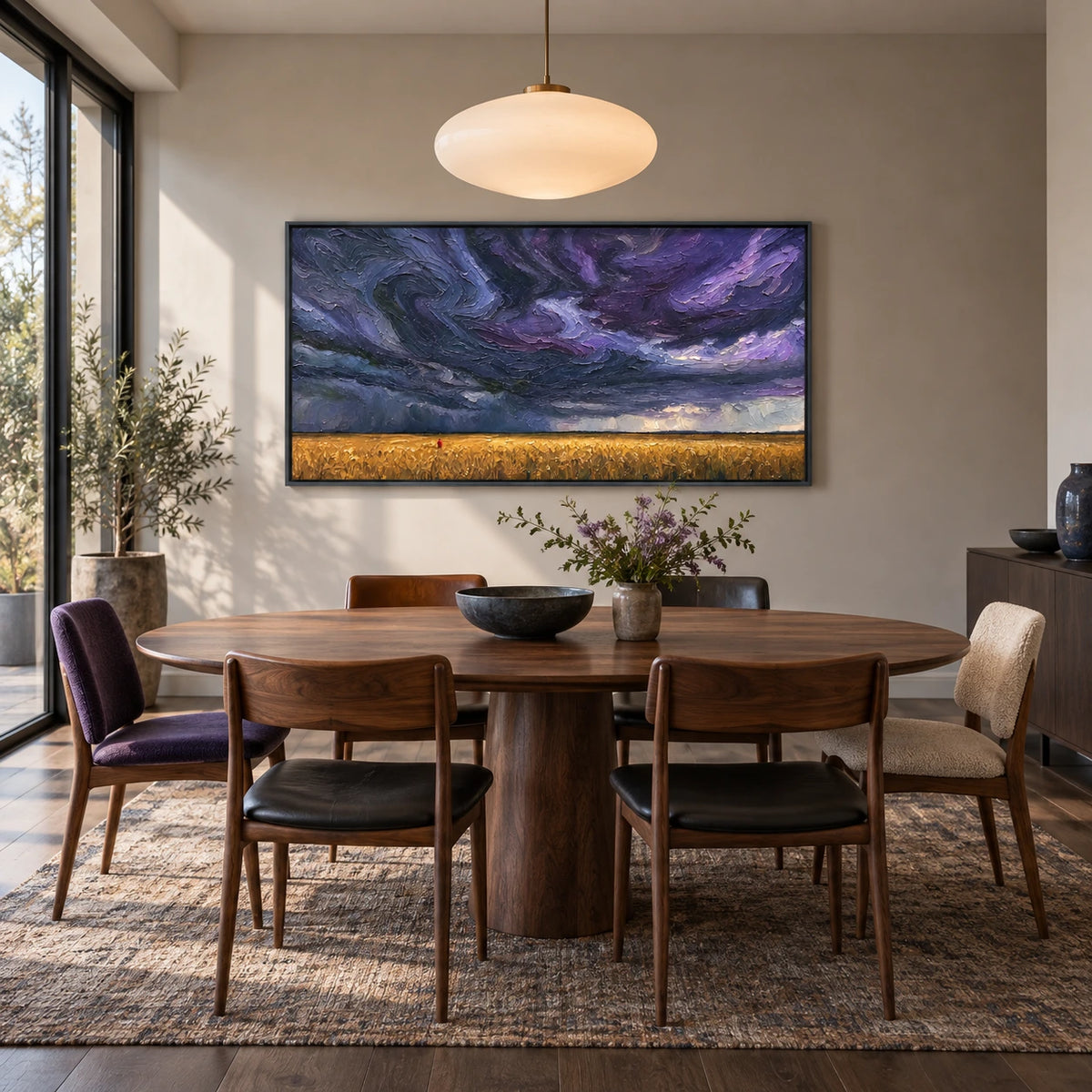 storm over the golden field displayed in a dining space