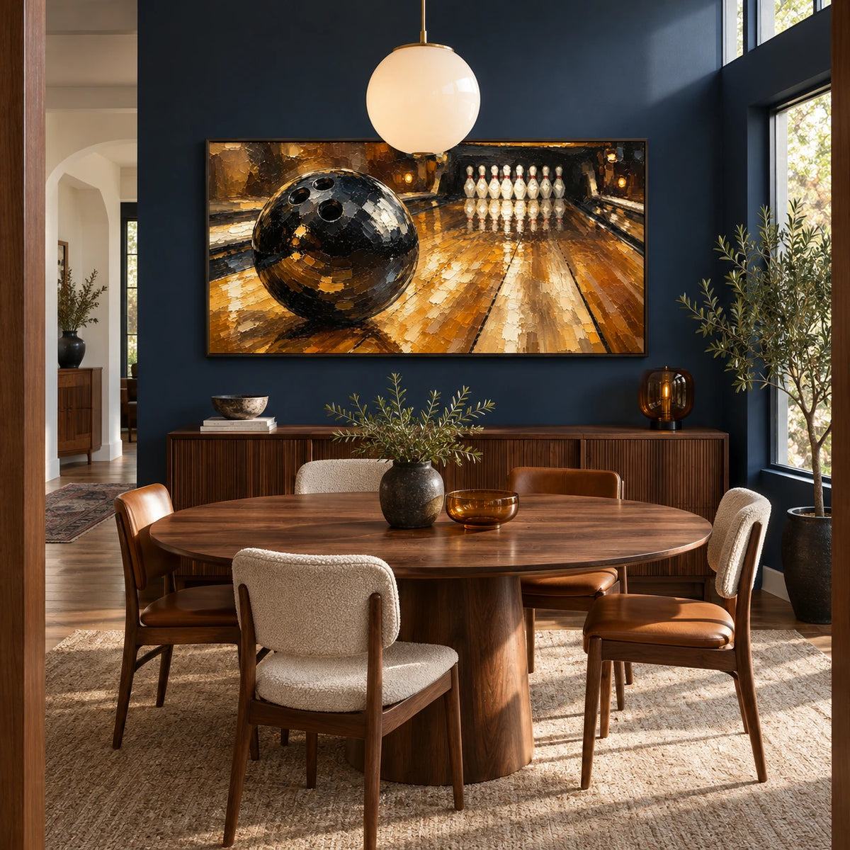 midnight bowling lane displayed in a dining space