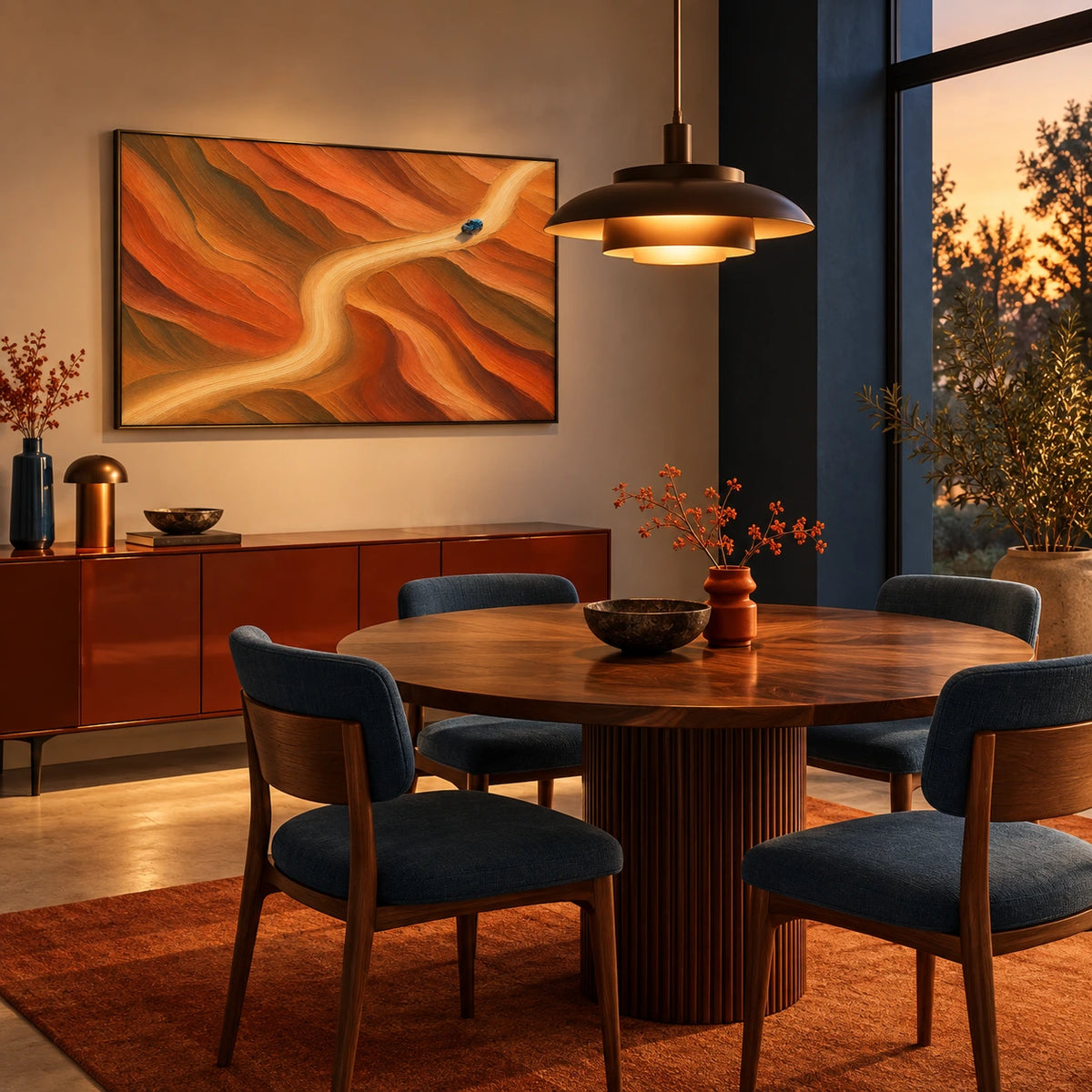 desert road ahead displayed in a bauhaus dining room