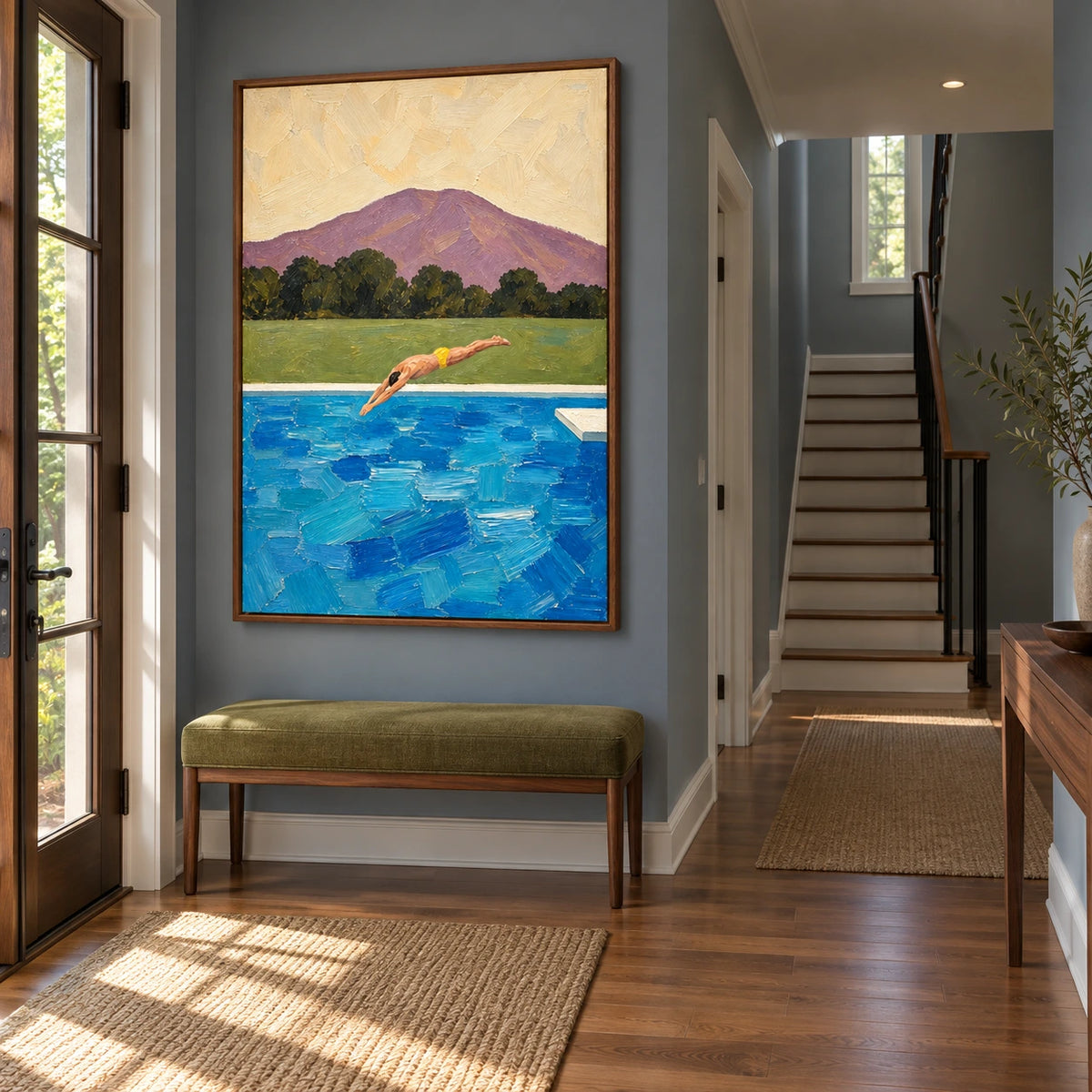 poolside dive displayed in a entry hall