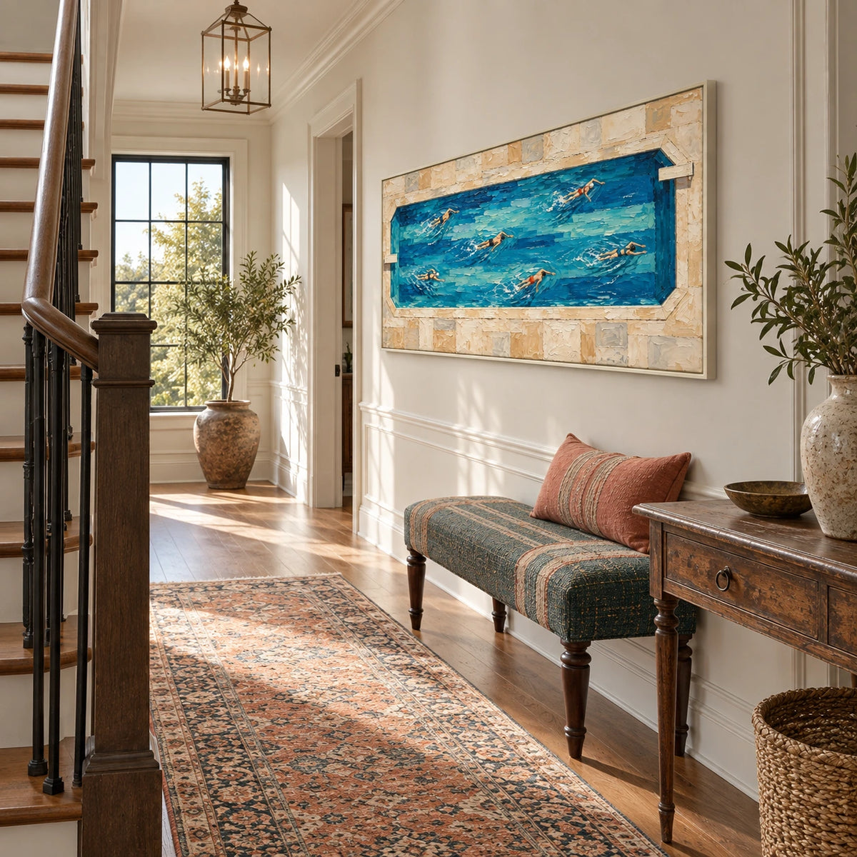 poolside spring displayed in a stair landing