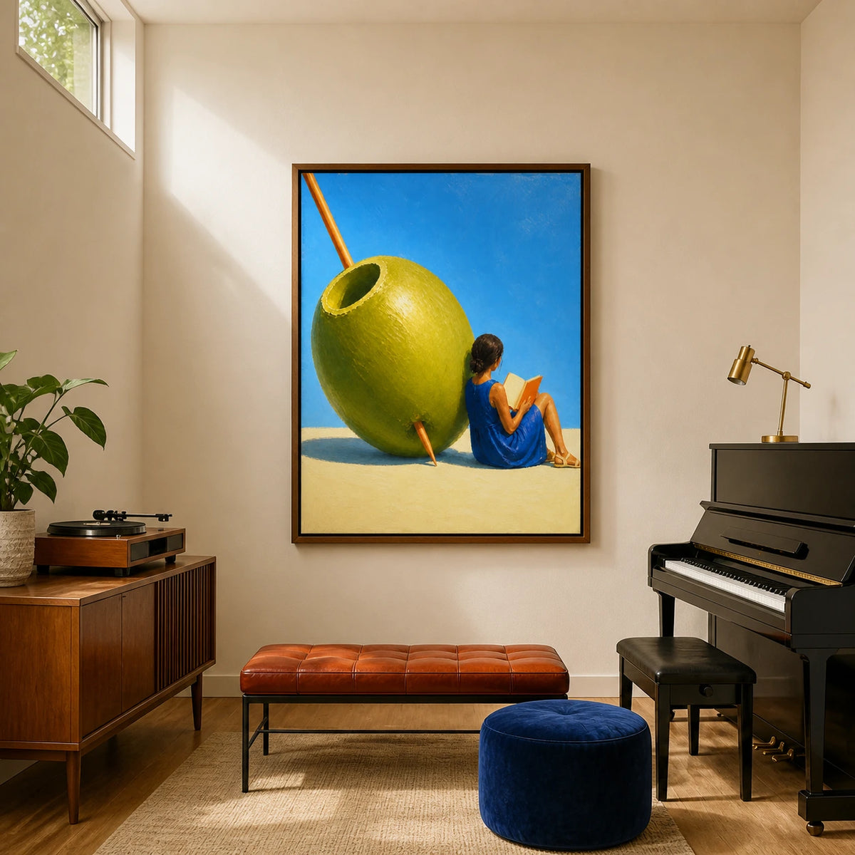 olive-side escape displayed in a home music room
