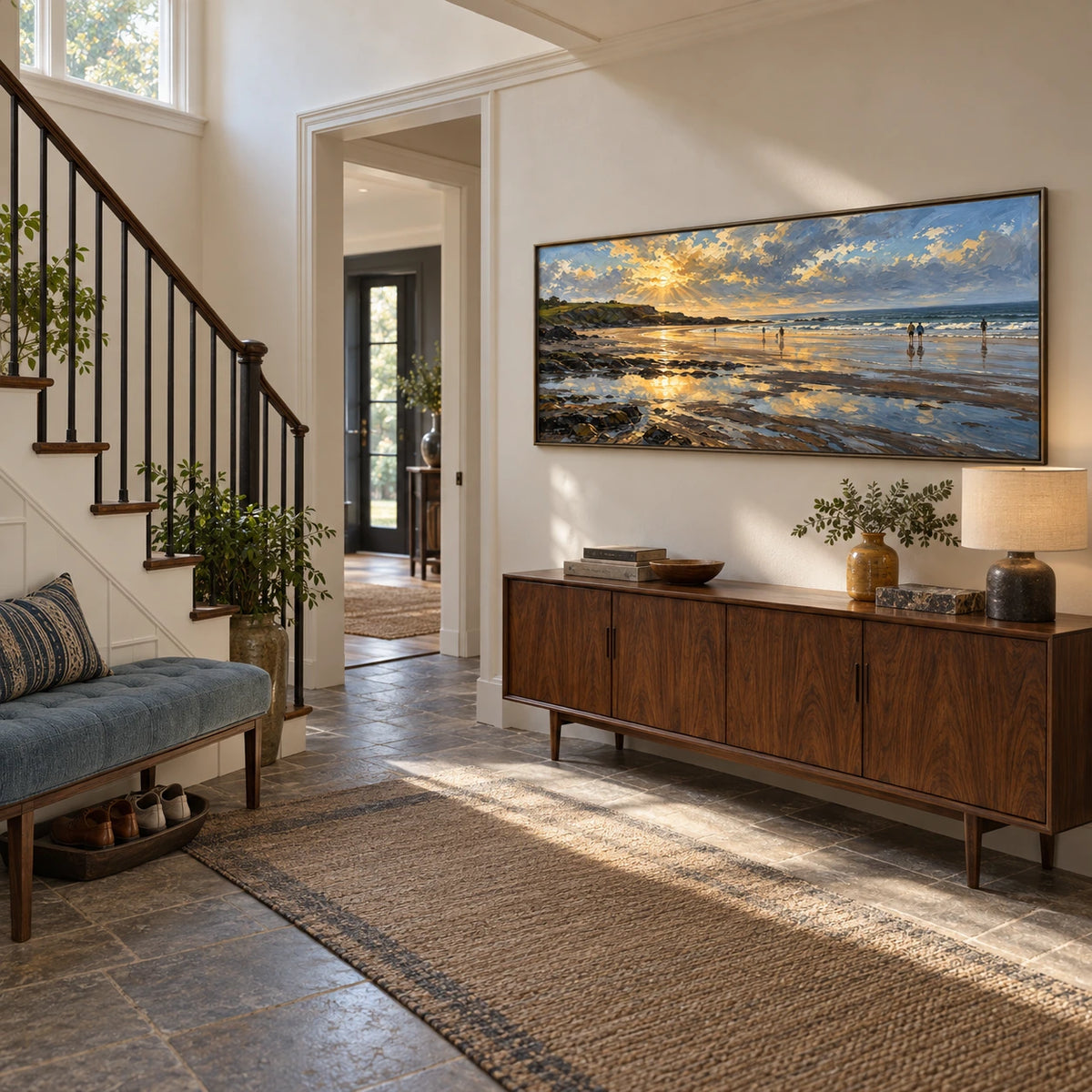 golden tide at dusk displayed in a stair landing