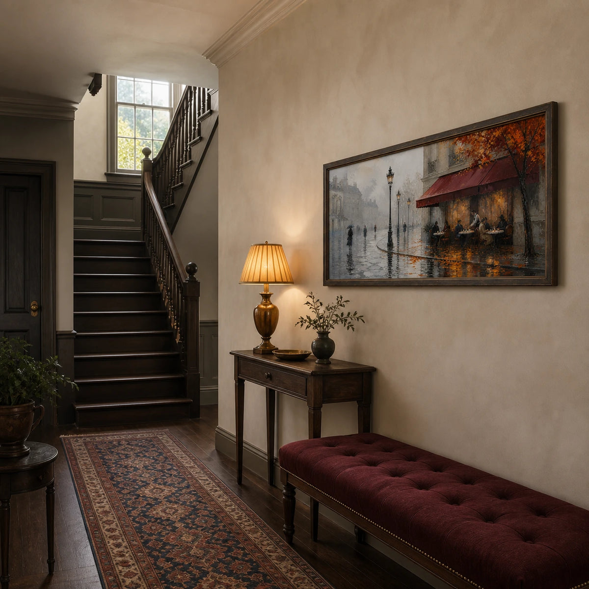 autumn café after rain displayed in a entry hall