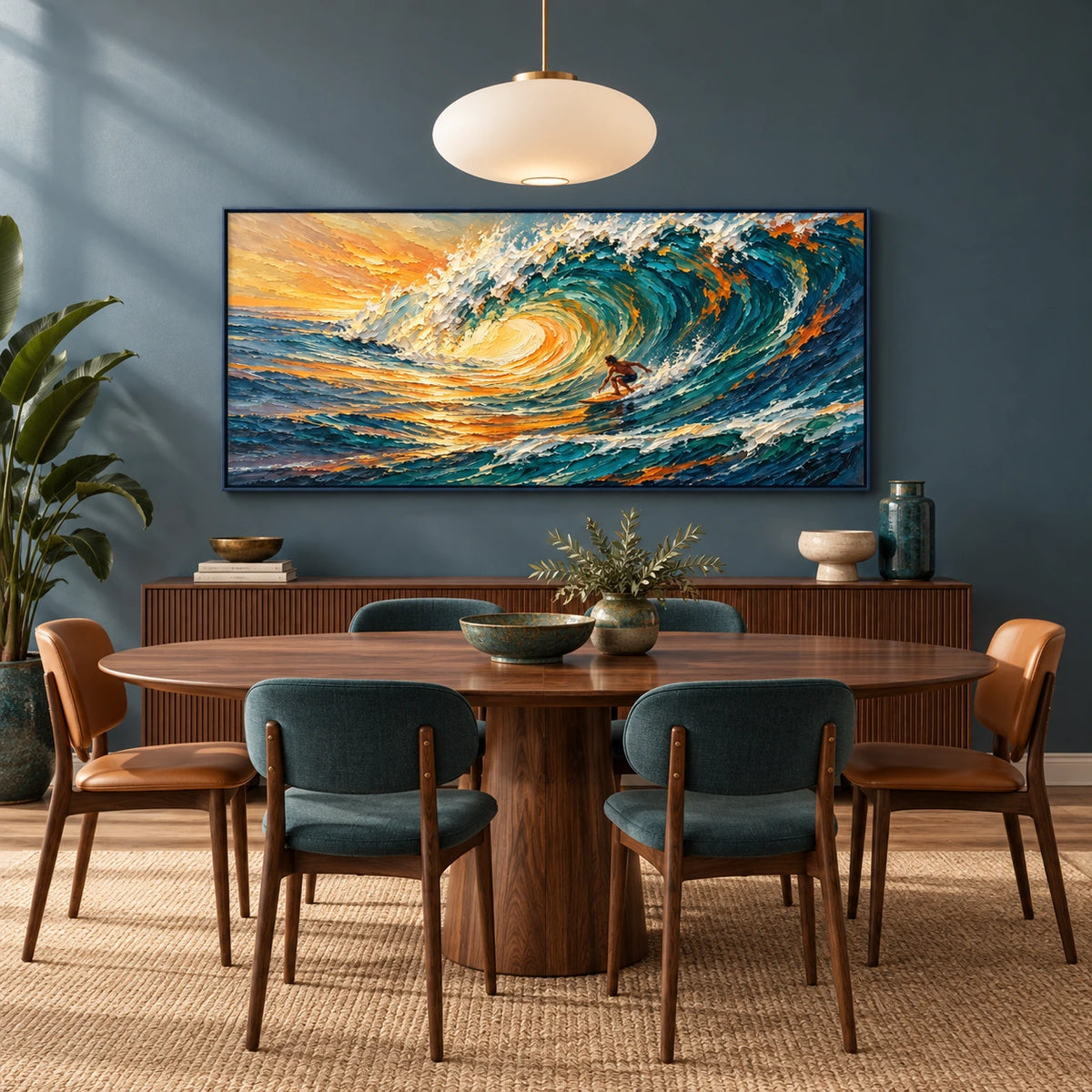 sunset wave surfer displayed in a dining space