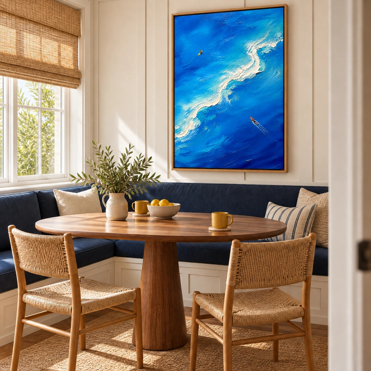surfline in blue displayed in a breakfast nook