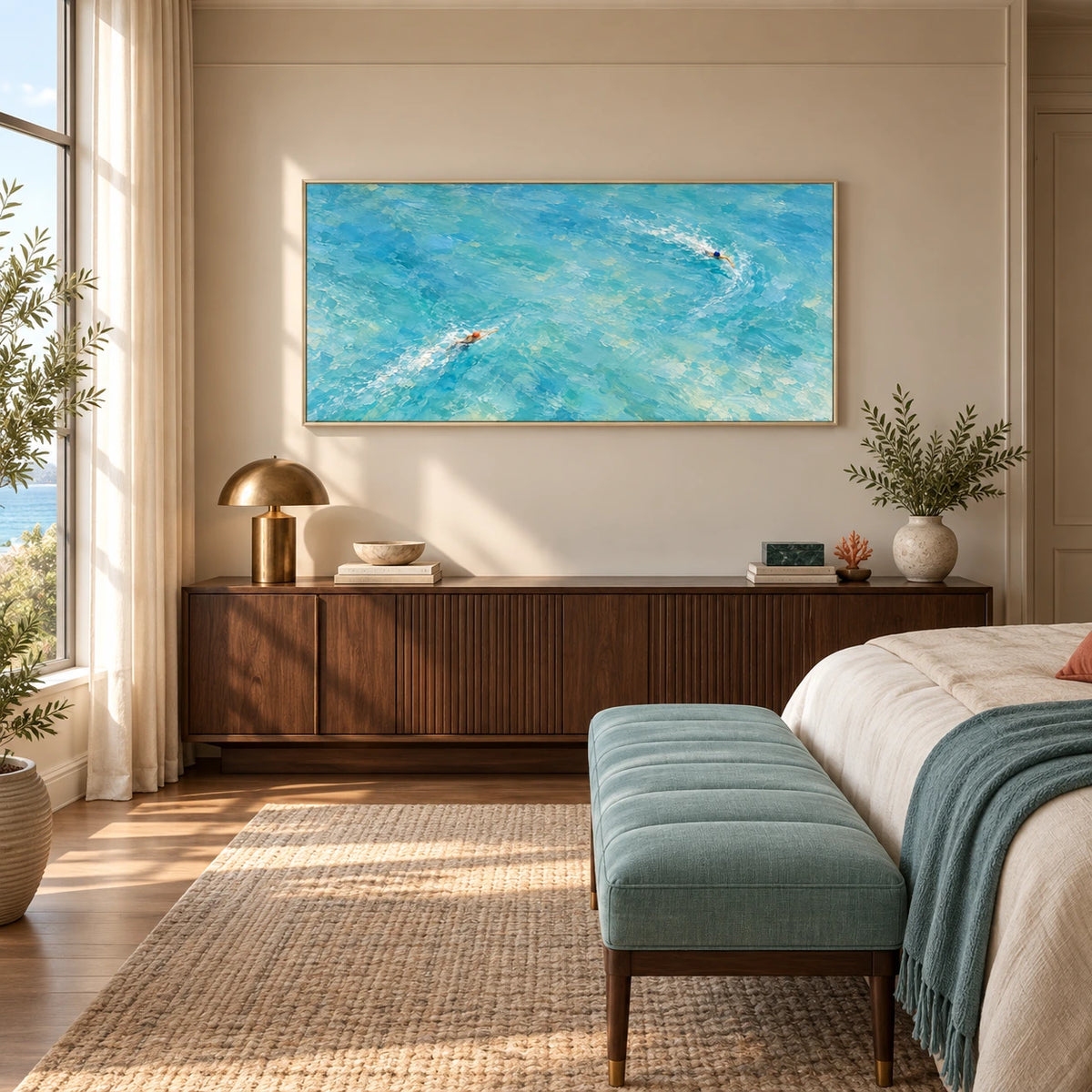 crossing open water displayed in a bedroom sitting area