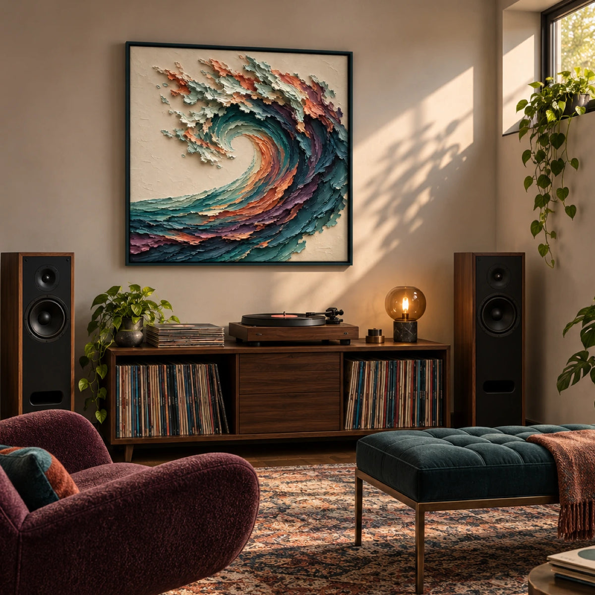 prism wave displayed in a home music room