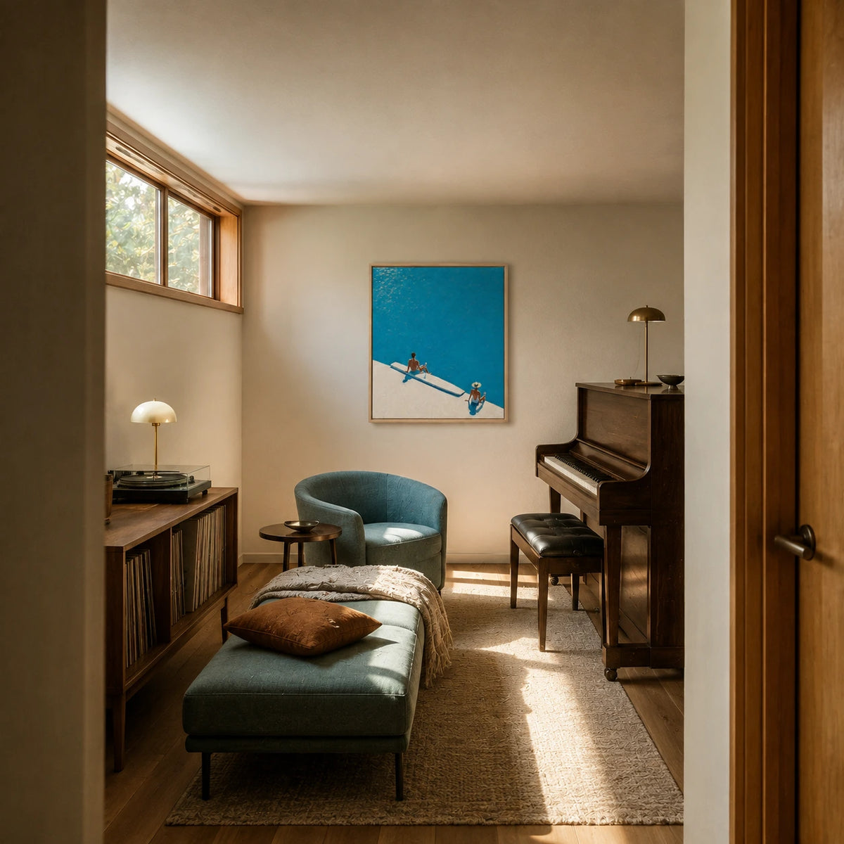 azure poolside displayed in a music room