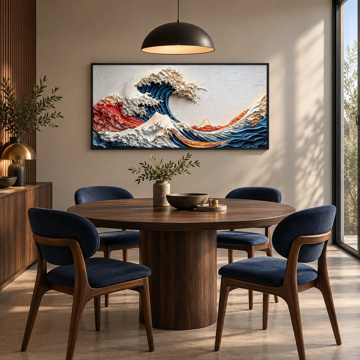 crimson crest displayed in a dining room