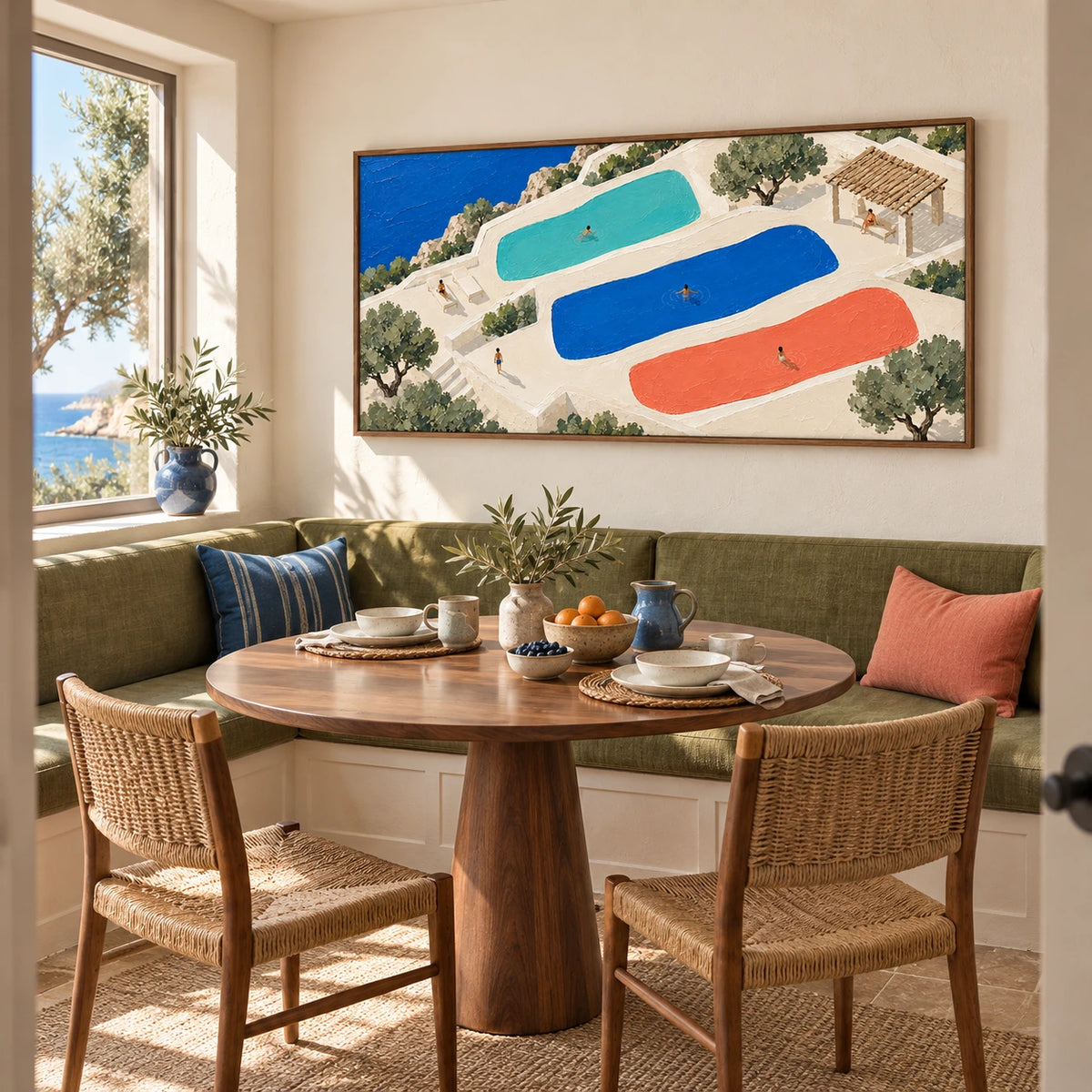three pools above the sea displayed in a breakfast nook