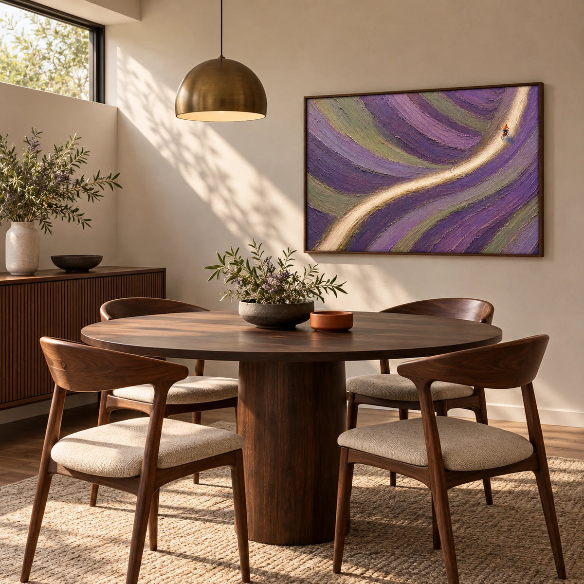 violet path ride displayed in a dining room