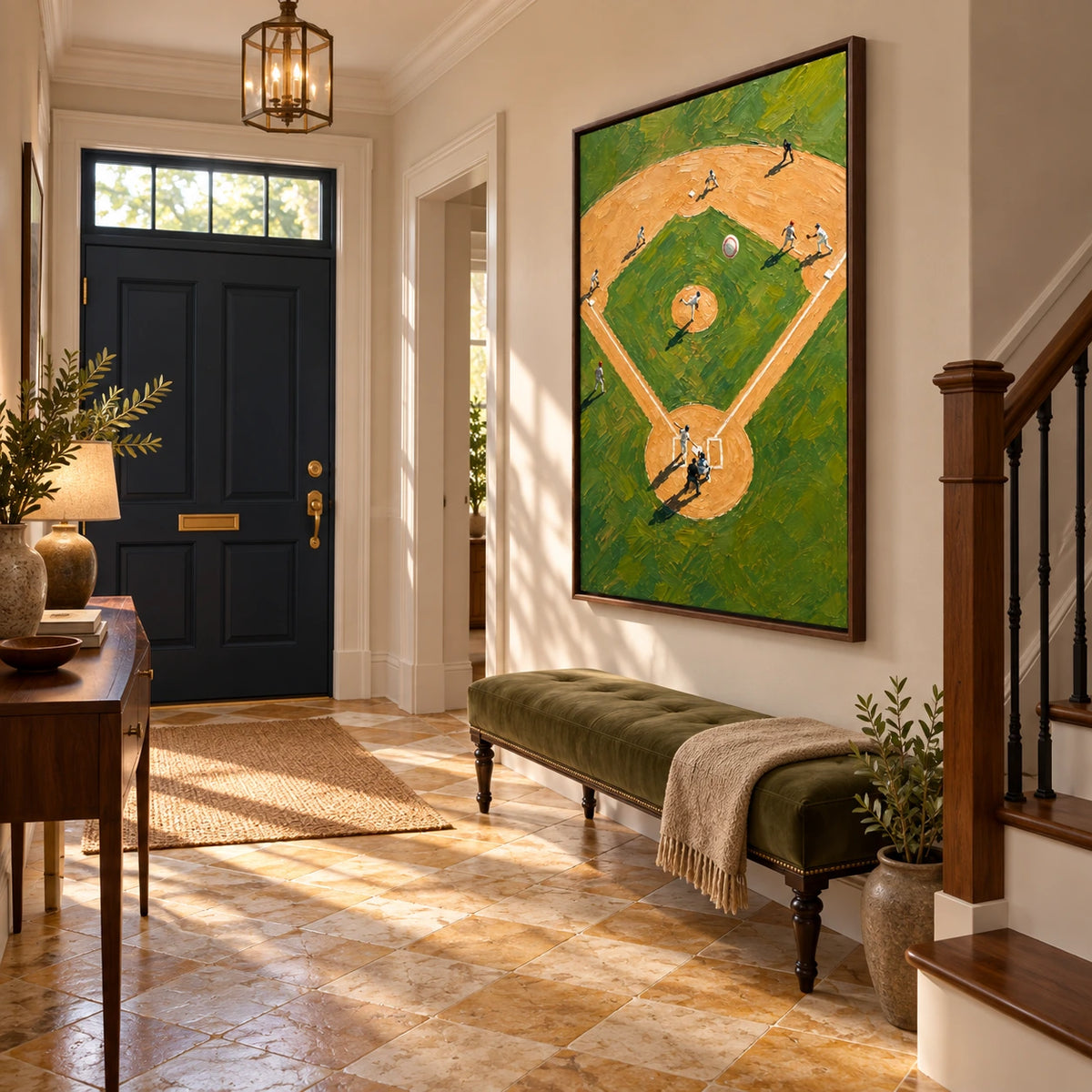 a day at the diamond displayed in a entry hall