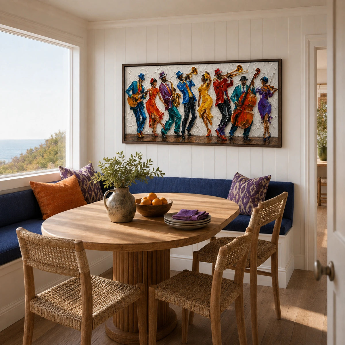 vibrant jazz ensemble displayed in a breakfast nook