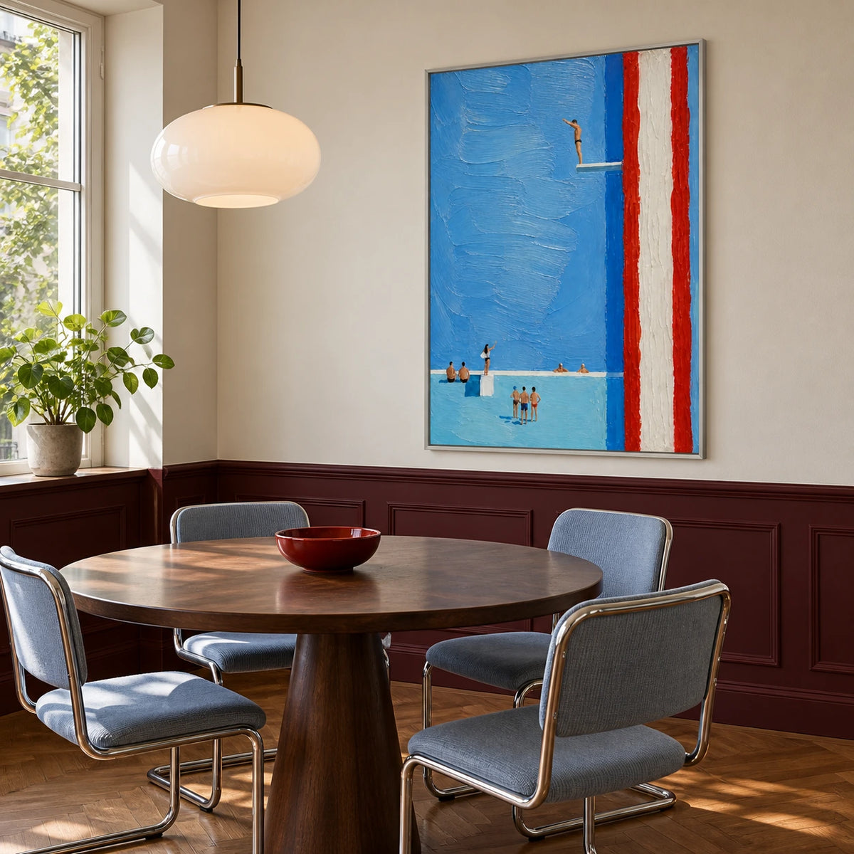 blue dive displayed in a dining room