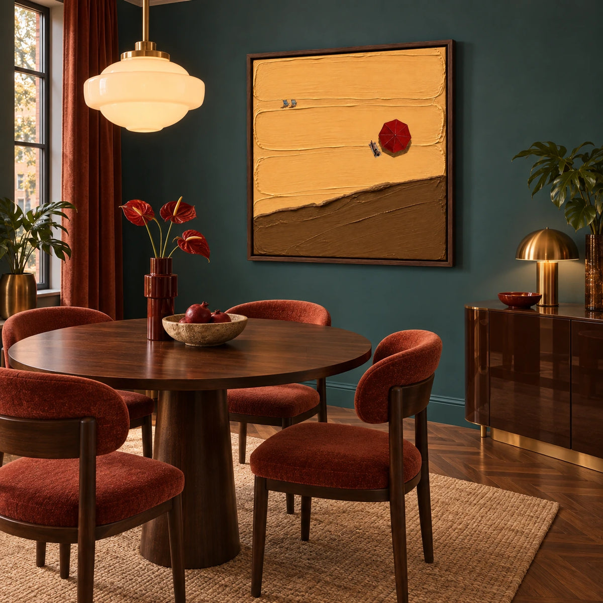 coastal sunbathing displayed in a art deco dining room