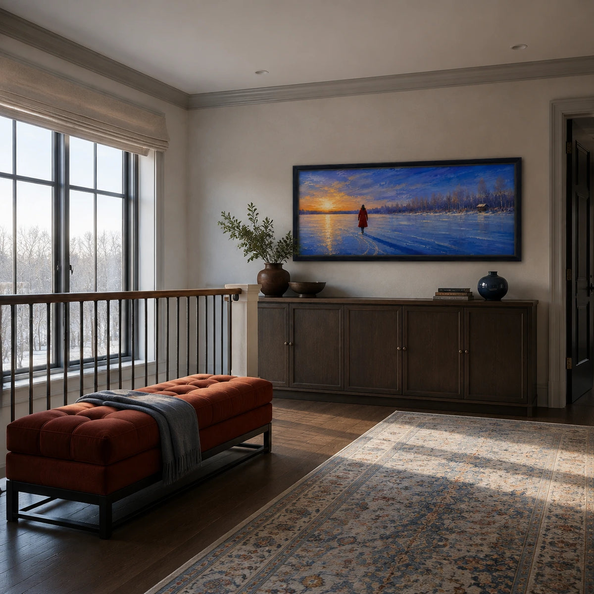 winter lake walk displayed in a landing sitting area