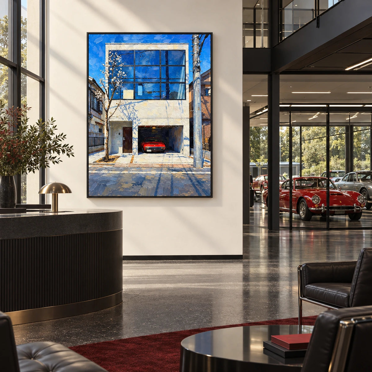 window in the blue city displayed in a classic car club reception